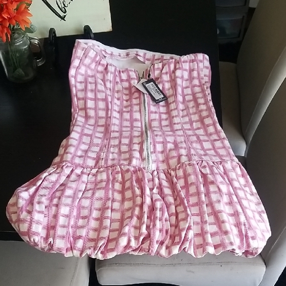 Chic Pink Checkered Strapless Mini Dress Size 2 NWT - Picture 6 of 6